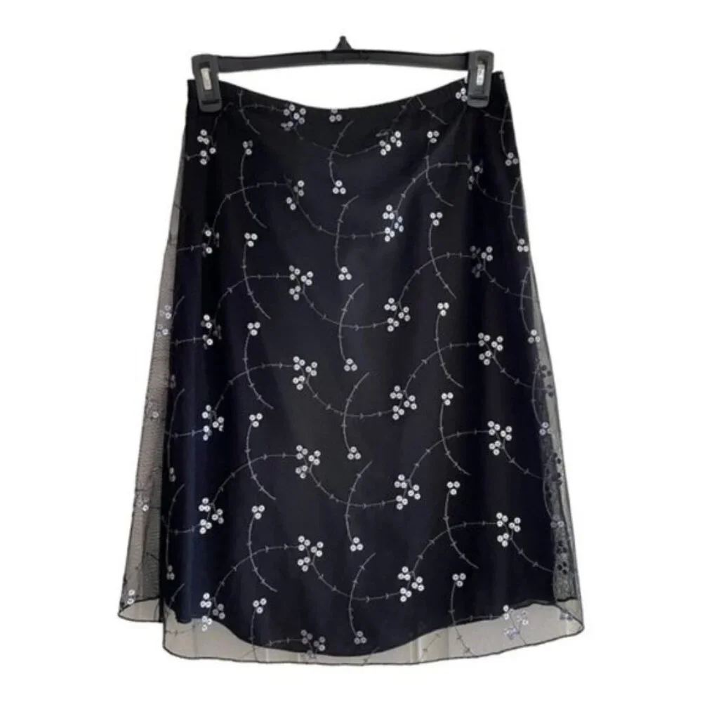 James Reva Black Tulle Skirt with Sequin & Embroidery Overlay - Size Small